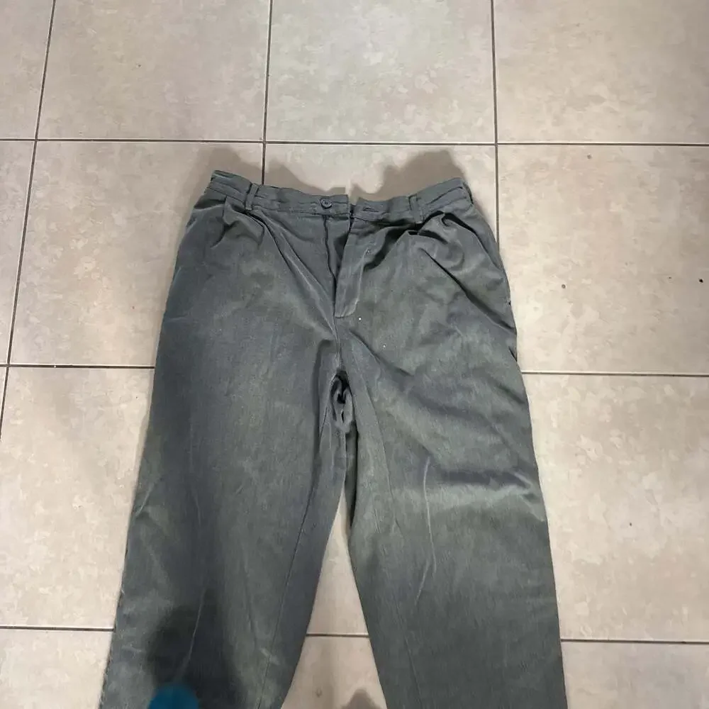 Vintage structure Unisex Pleated Loose Fit Cotton Trousers - Grey